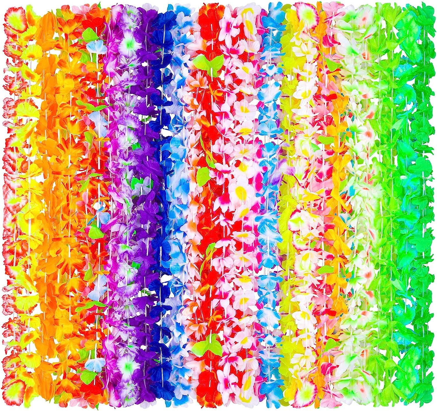 Olibuy 36 Counts Hawaiian Leis Necklace Tropical Luau Hawaii Silk Flower Lei Theme Party Favors Wreaths Headbands Holiday Wedding Beach Birthday Decorations (3 Dozens)
