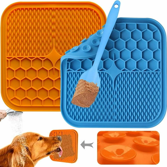 Olibuy Dog Licking Mat, 2 Pcs Small Licking Mat for Dogs with Suction for Anxiety, Peanut Butter Dog Licking Mat Slow Feeder Dispensing Treater Lick Pad for Dogs Cats Grooming Bathing and Training