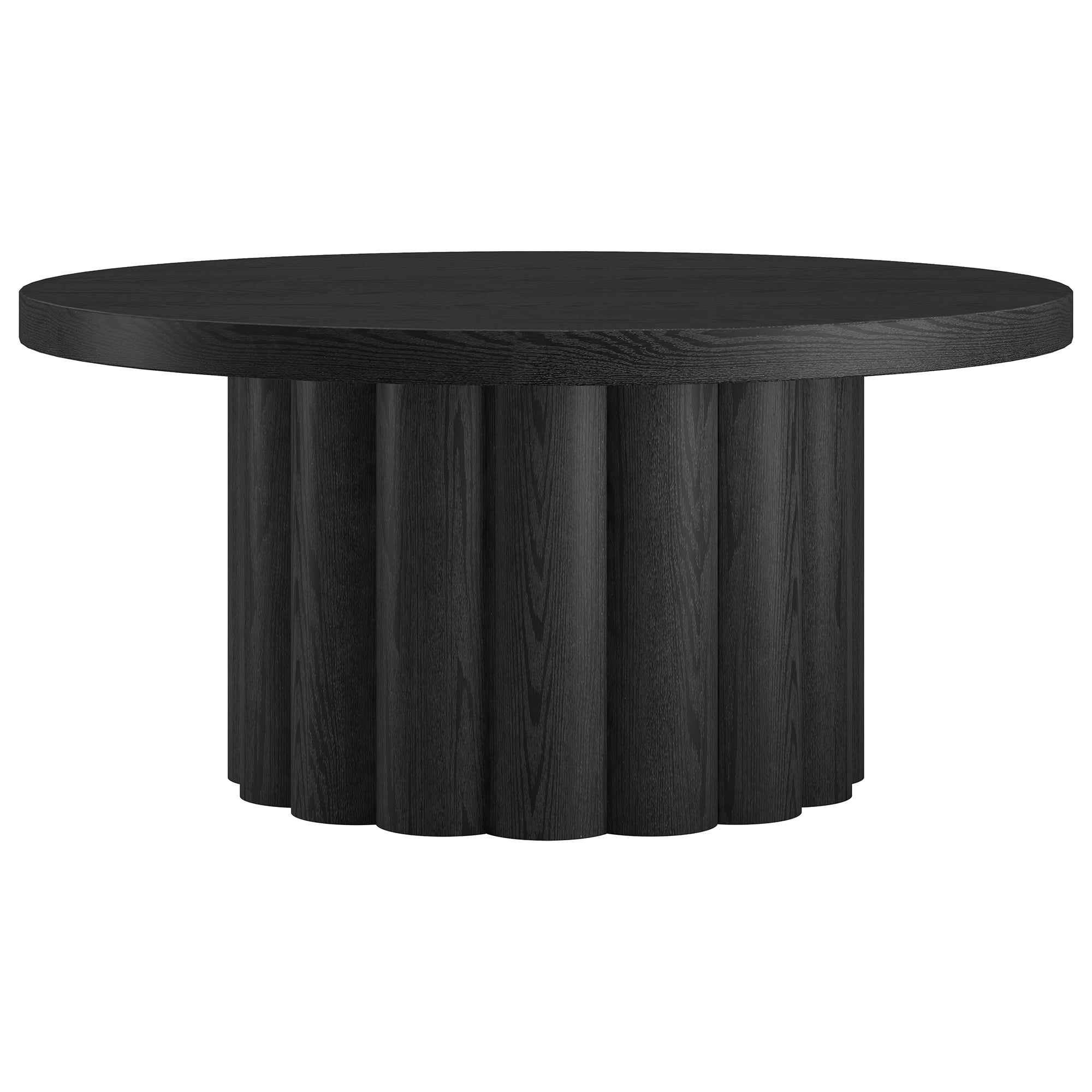 Olie 32" Wide Round Fluted Coffee Table in Black Grain