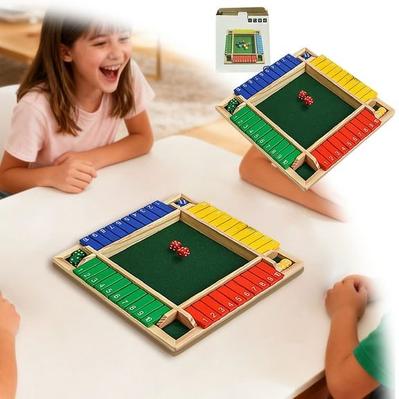 Oliegs Shut The Box Game, Shut The Box-Wooden Dice Board Game, Four-Sided Flip Card Game Toys, Upgraded Wooden Dice Games for 2-4 Players, Improves Mathematical Skills, for Classroom, Home (colorful)