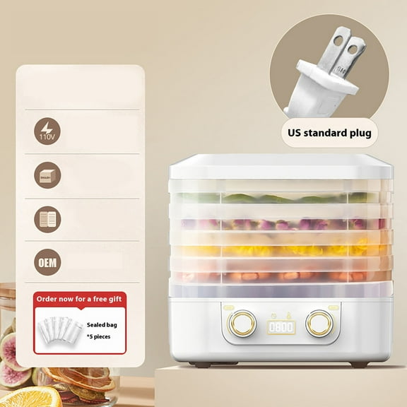 Oliegs Stocking Digital Dryer Layer Fruit Dryer Adjustable Temperature Meat Dryer Home Kitchen Compact Food Dehydrator (white Five Layer Double US Specification) White Elephant