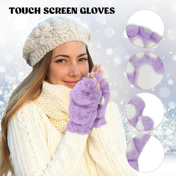 Oliegs Stocking TPlush Faux Fingerless Cat Paw Gloves Warm Winter Gloves Half Finger Cute Gloves Cat Paw Cosplay Gloves For Women Girls White Elephant