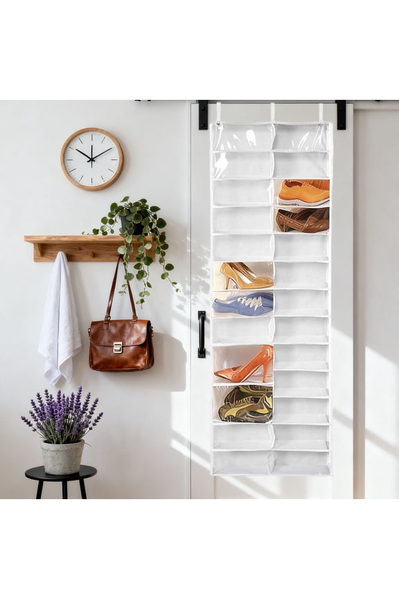 Oliegs Wicked Hoodie Sweatshirt Storage Hack, Door Hanging Shoe Rack Organizer, 26-Pocket Clear Holder(White) Christmas