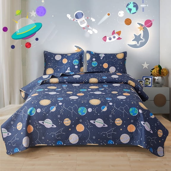 Olien Space Bedding Quilt Full/Queen Size Galaxy Bedspread Summer Astronomical Constellation Planet Bed Coer Kids Bed Coelet Ligtweigt Unierse Blanket