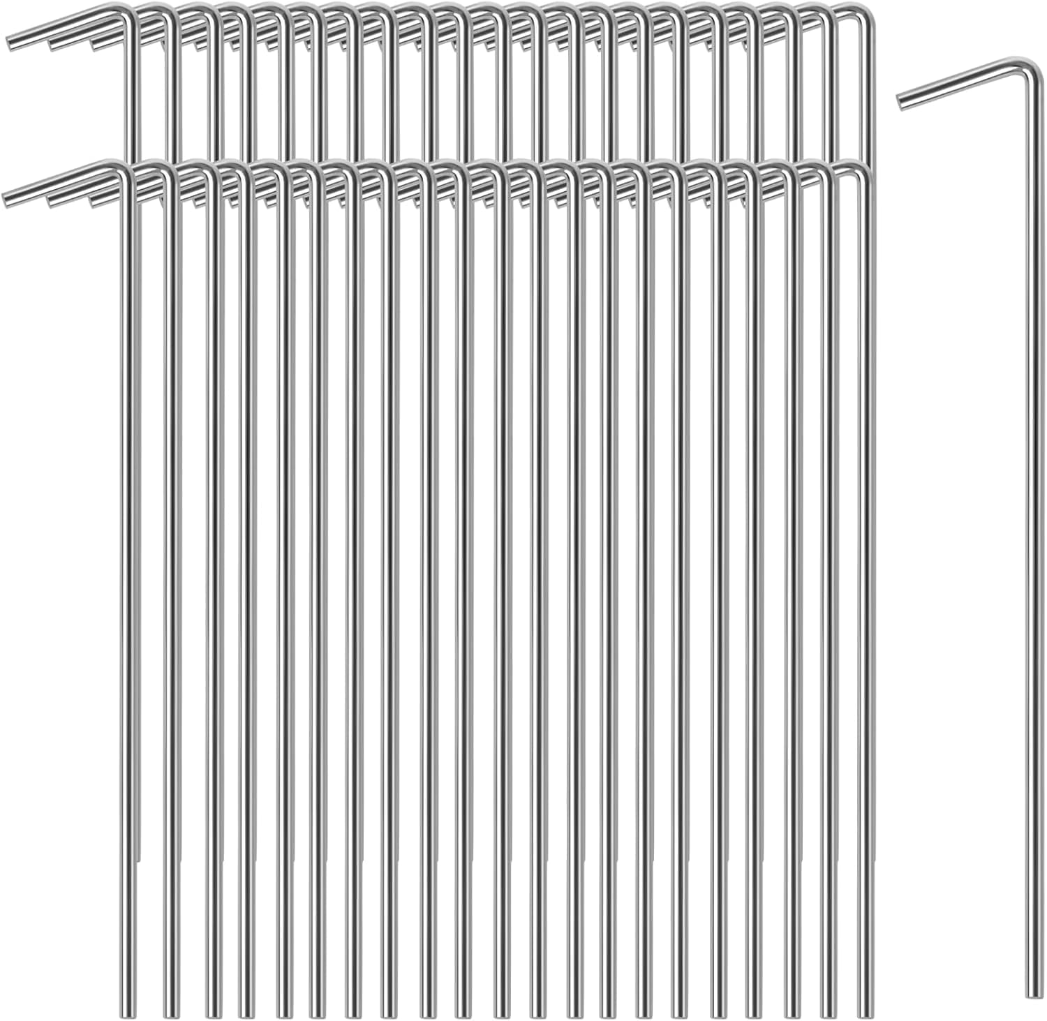 Oligei 23 Pack Tent Stakes, Heavy Duty Metal Tent Pegs, Hooked, Silver, Perfect for Camping, Gardening & Outdoor Decorations