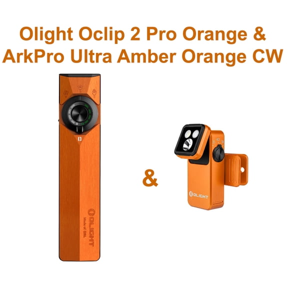 Olight ArkPro Ultra Class 3R Amber Orange CW & Oclip 2 Pro Orange EDC Clip Light
