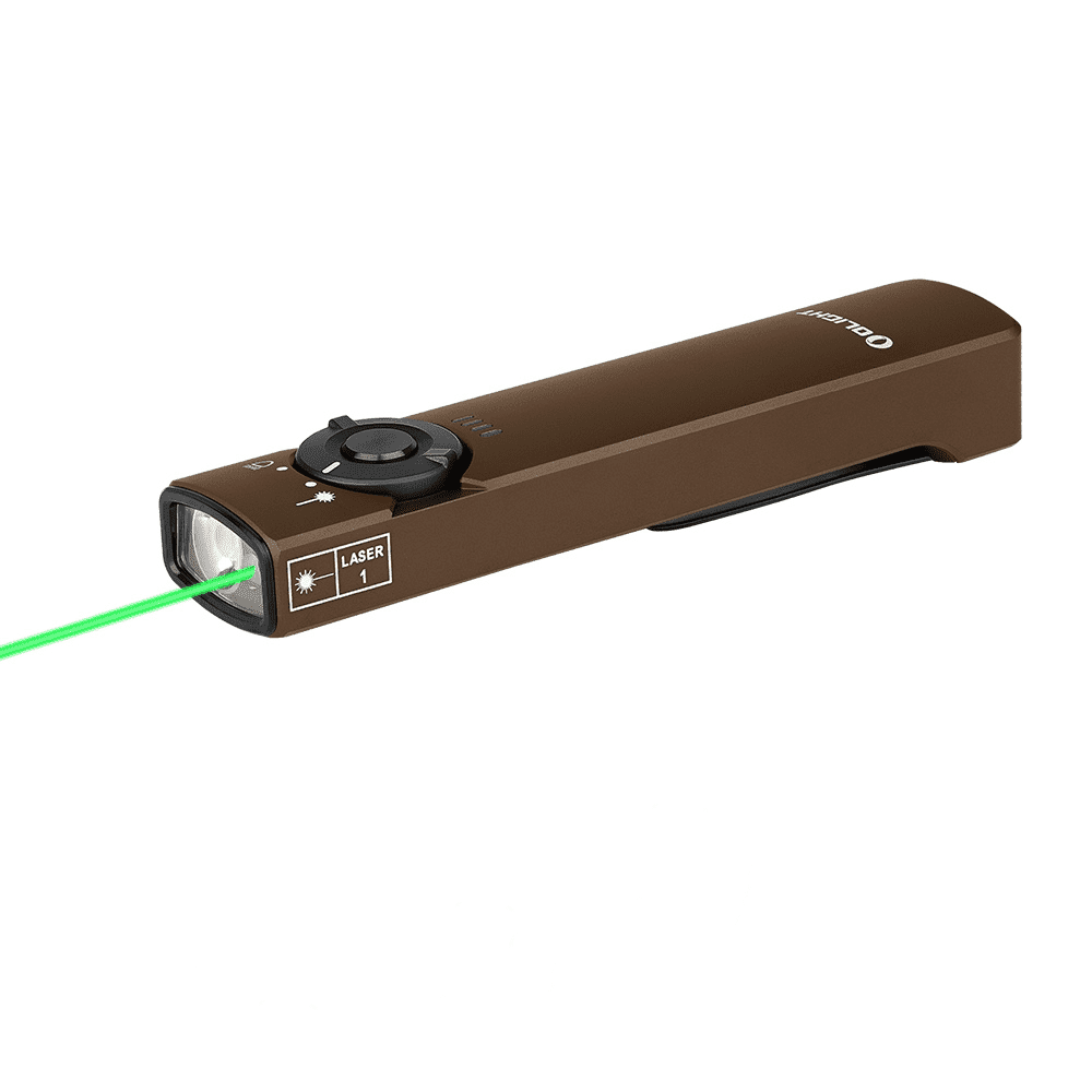 OLIGHT Arkfeld EDC Flat Flashlight, 1000 Lumens White LED Light with Green Beam Combo, Power by Rechargeable Built-in Battery for Outdoors, Emergency, Work (Desert Tan)