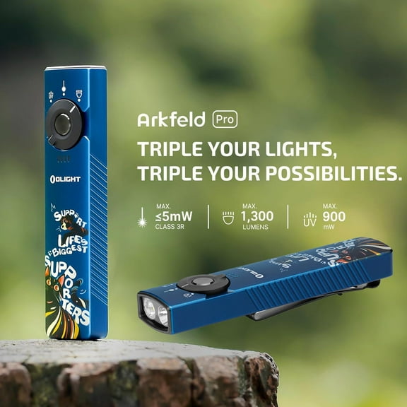 OLIGHT Arkfeld Pro Flat Rechargeable EDC Flashlight with 1300 Lumens LED Light UV and Laser(Paw Edition CW 5700K-6700K)