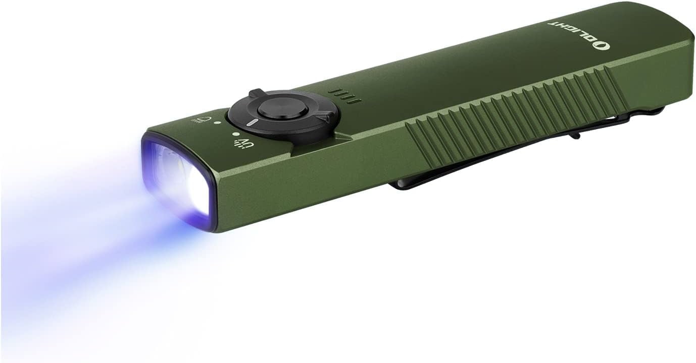 OLIGHT Arkfeld UV Rechargeable EDC Flashlight, 1000 Lumens White LED and 365nm Blacklight Combo for Outdoors, Emergency, Working, Pet Urine Detection (OD Green)