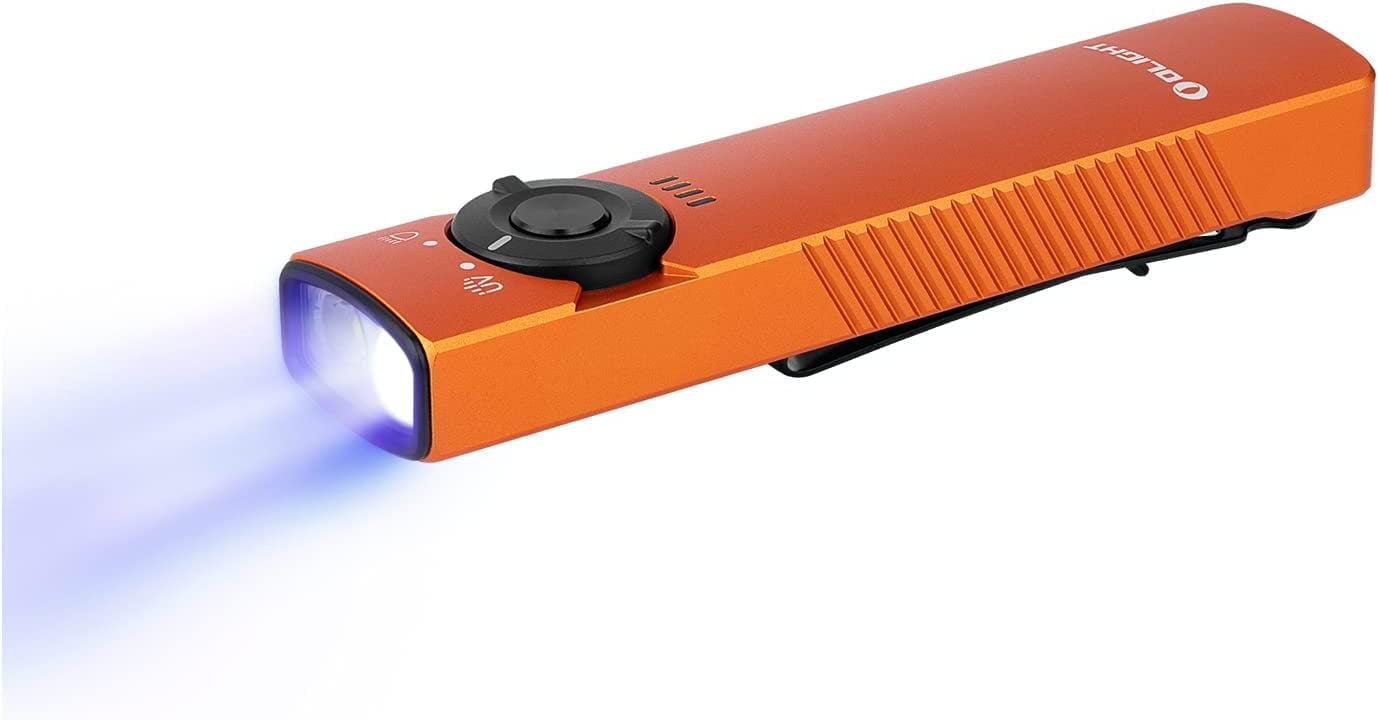 OLIGHT Arkfeld UV Rechargeable EDC Flashlight, 1000 Lumens White LED and 365nm Blacklight Combo for Outdoors, Emergency, Working, Pet Urine Detection (Orange)