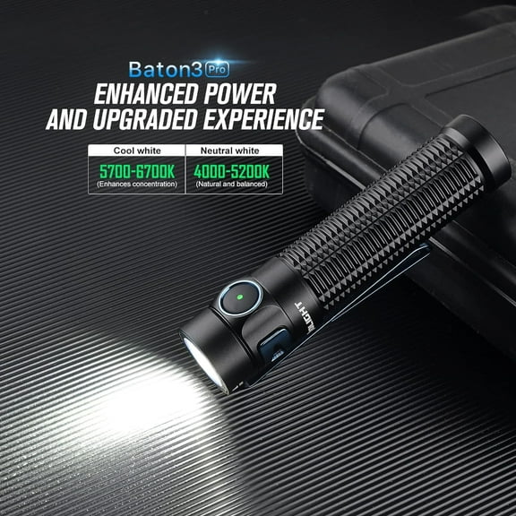Olight Baton 3 Pro Brush Strokes Rechargeable Flashlight, 1500 Lum, Cool White （Black）