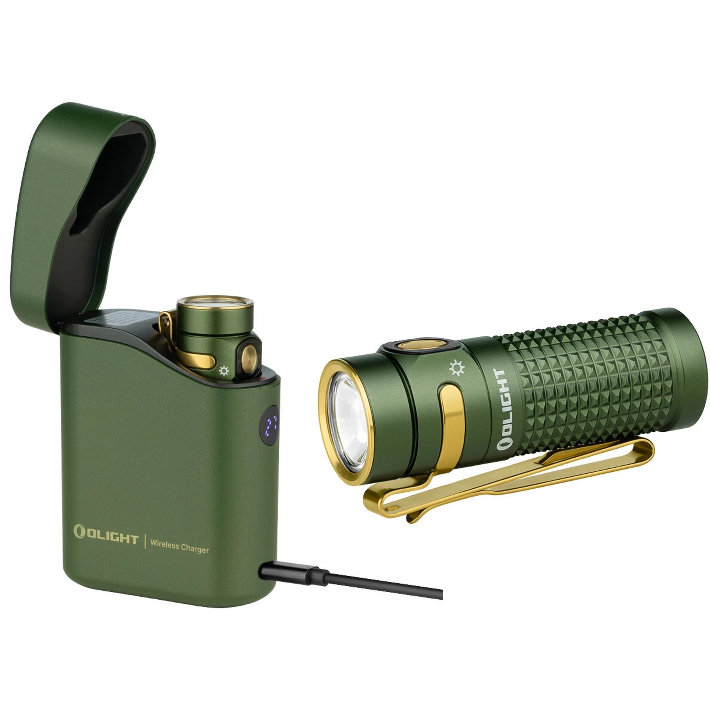 Olight Baton 4 OD Green Premium Rechargeable Flashlight + Charging Case, 1300 L
