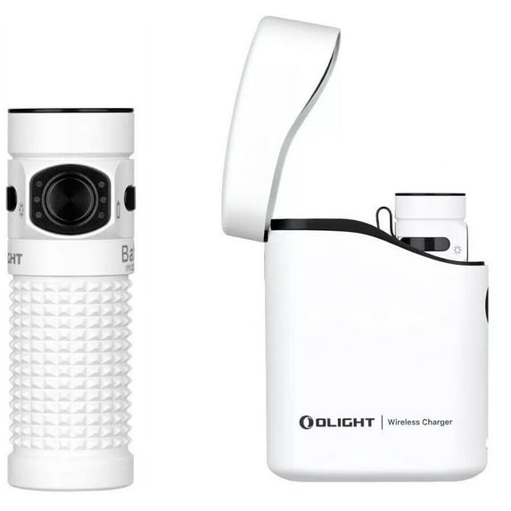 Olight Baton 4 Premium White Rechargeable Flashlight w/Charging Case, 1300 Lum