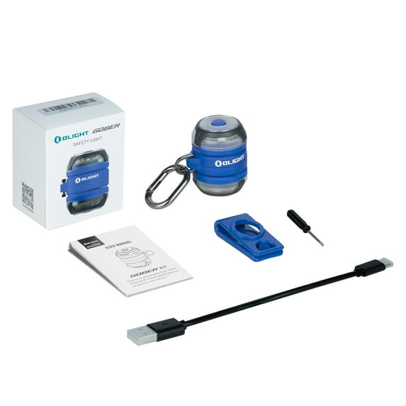 Olight Gober Kit Blue Rechargeable Safety Light Combo, Two Gobers and an AirTag