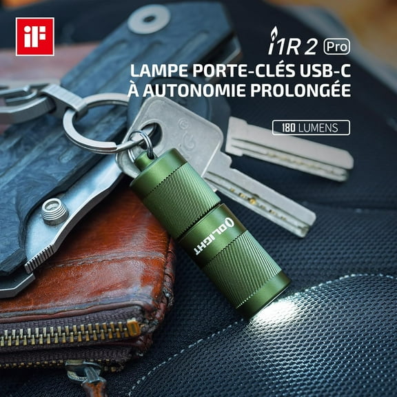 OLIGHT I1R 2 Pro Eos 180 Lumens EDC Rechargeable Keychain Flashlight, Powered by Built-in Rechargeable Battery with Type-C USB Cable, Slim Mini Handheld Light for Everyday Carry (OD Green)