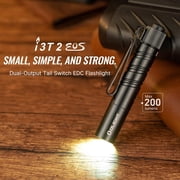OLIGHT I3T 2 EOS Pocket EDC Flashlight, 200 Lumens Compact Bright Handheld Flash Lights, Dual-Output Tail Switch with AAA Battery and Two-Way Pocket Clip for Camping and Hiking Black