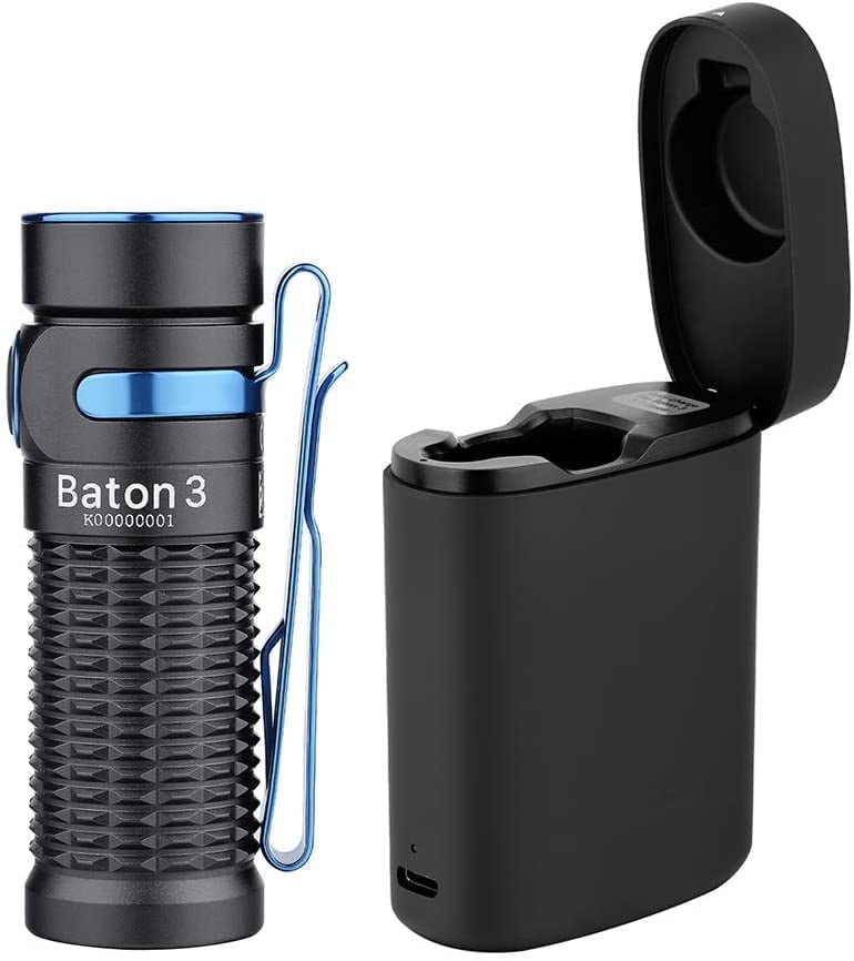 OLIGHT Baton 3 Premium Edition 1200 Lumens Compact LED Flashlight Powered by a Single Rechargeable Battery, with Charging Box (Black)