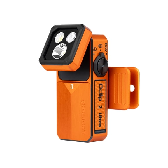 Olight Oclip 2 Ultra Flashlight, UV/Floodlight/Red/Spotlight, 580Lumens (Amber Orange)
