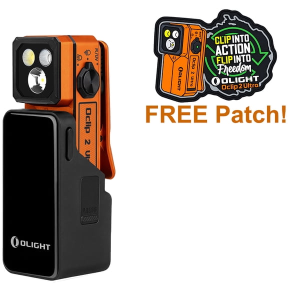 Olight Oclip 2 Ultra Premium Amber Orange with Patch, UV/Flood/Red/Spotlight, 580 Lumens