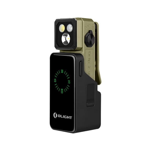 Olight Oclip 2 Ultra Premium Flashlight w/Charging Case, UV/Floodlight/Red/Spotlight, 580Lumens (Olive Green)