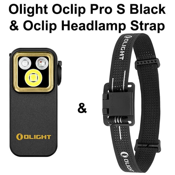 Olight Oclip Pro S Black Multifunctional Clip Flashlight & Oclip Headlamp Strap