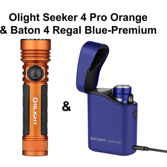Olight Seeker 4 Pro Orange CW Flashlight & Baton 4 Regal Blue Premium Flashlight