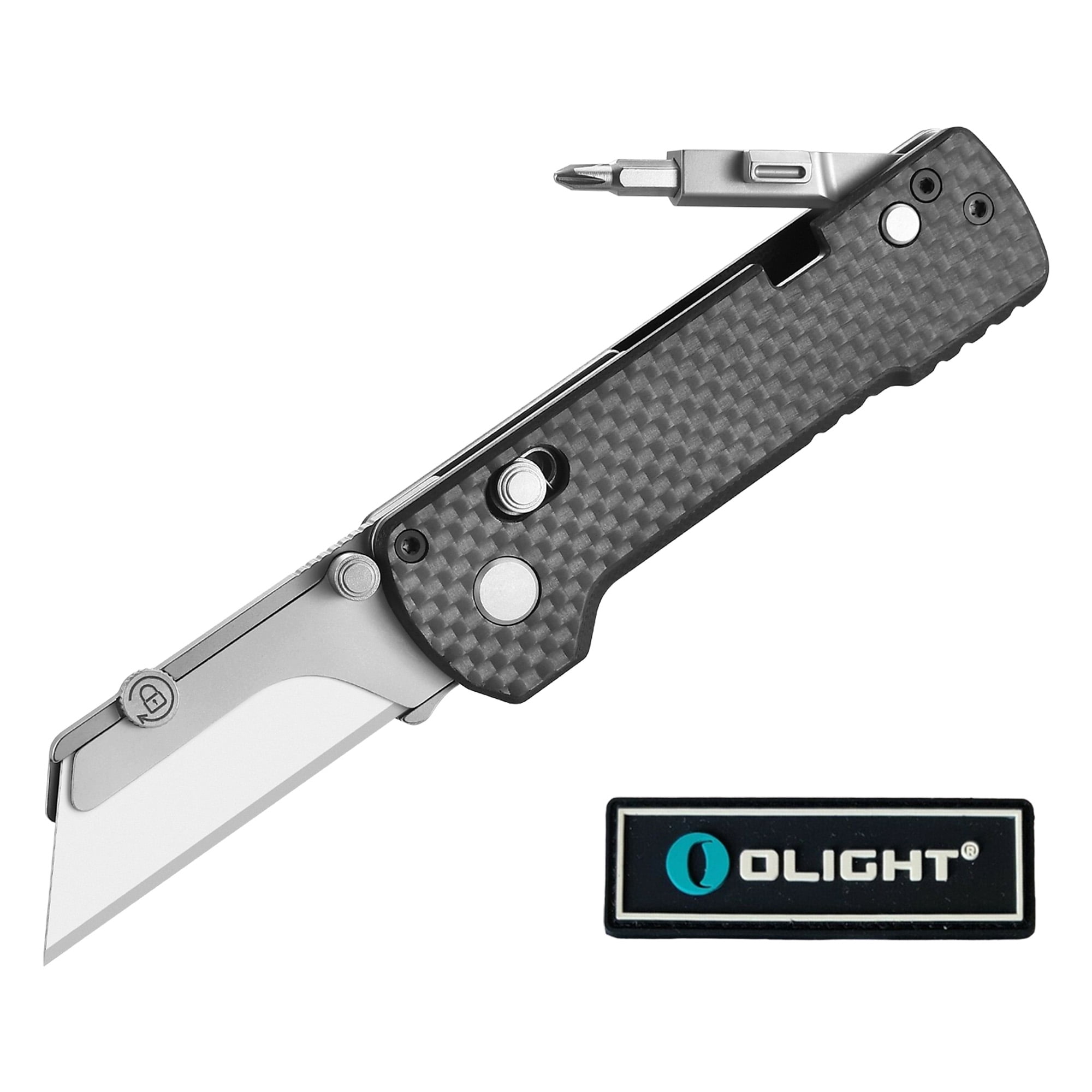 Olight U1 Pro Utility Knife with Folding Screwdriver - Carbon Black Fiber + Olight OPatch