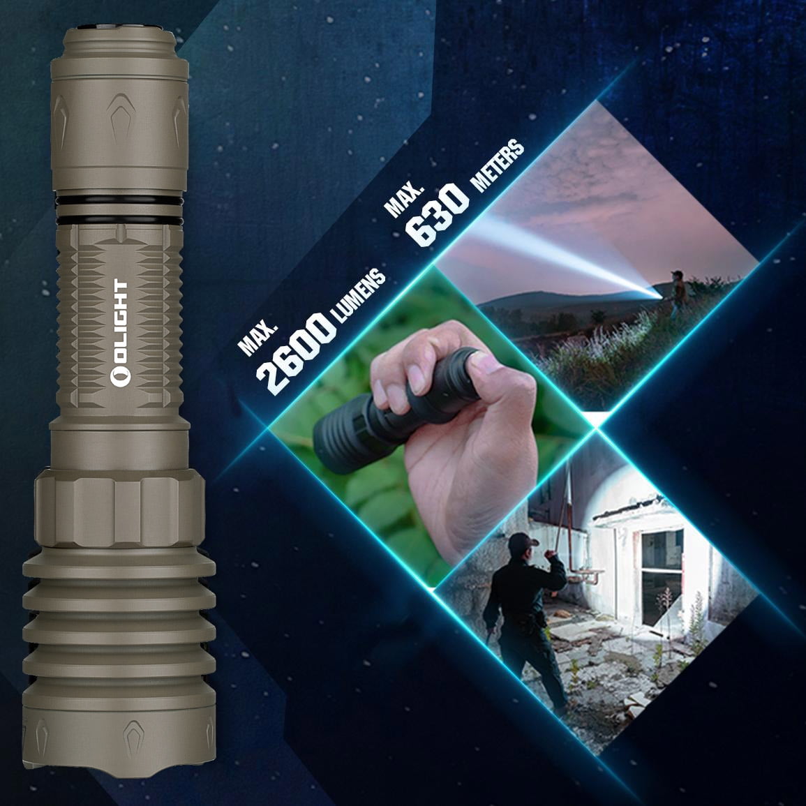 Olight Warrior X 4 Flat Dark Earth USB-C/MCC Rechargeable Flashlight, 2600 Lumens