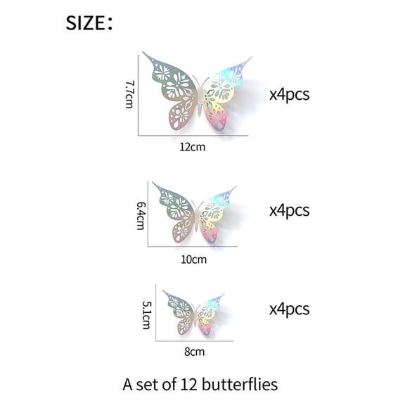 Olilia 12-Piece 3d Cutout Butterfly Wall Decor, Available in 3 Sizes, Rainbow Silver Butterfly Decorations, Butterfly Party Decorations, Cake Decorations And Cake Room Wall Butterfly Decorations .