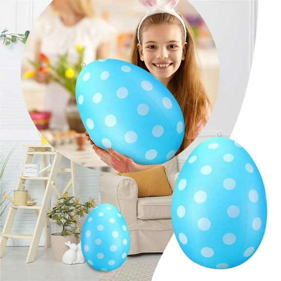 Olilia 16 inch Inflatable Easter Eggs Decorations with Hand Pump Easter Inflatables Outdoor Decorations Easter Egg Yard Kids Toys Colorful Egg Ornaments for Yard, Lawn, Garden, Party (Blue)