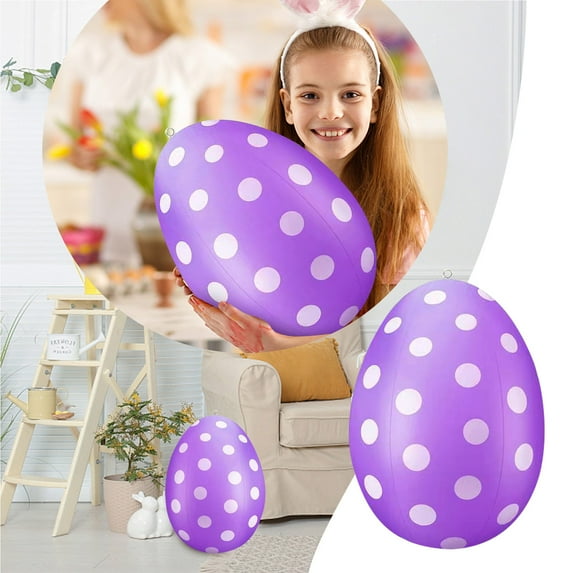 Olilia 16 inch Inflatable Easter Eggs Decorations with Hand Pump Easter Inflatables Outdoor Decorations Easter Egg Yard Kids Toys Colorful Egg Ornaments for Yard, Lawn, Garden, Party (Purple)