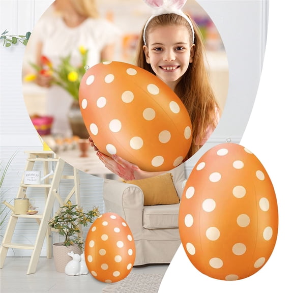 Olilia 16 inch Inflatable Easter Eggs Decorations with Hand Pump Easter Inflatables Outdoor Decorations Easter Egg Yard Kids Toys Colorful Egg Ornaments for Yard, Lawn, Garden, Party (Orange)