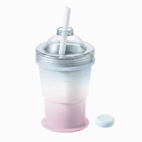 Olilia 2-In-1 Foldable Silicone Ice Ball Mug, Reusable Portable Ice Ball Mold,with Straw and Lid, Easy to Unmold, Leak-Proof Travel Mug, Suitable for Coffee, Juice, Home, Gym, and Outdoor Use.