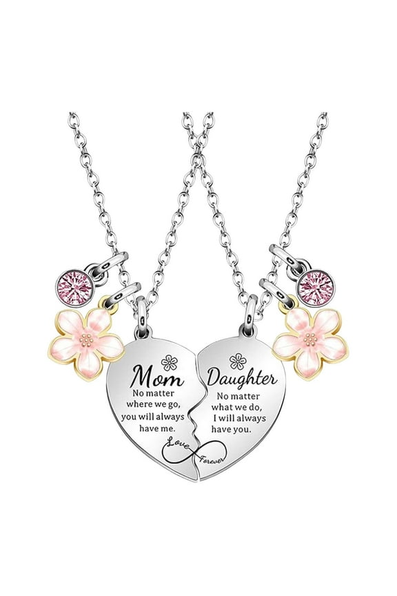 2Pcs Mother Daughter Heart Matching Pendant Necklace Set Gifts For Mom Mothers Day Birthday Christmas Presents From Daughter Mothers Day Gifts for Mom