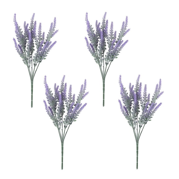 Olilia 4-Stem Simulated Purple Lavender, Plastic Lavender Bunch, Simulated Plant Flocking Fake Lavender, Perfect for Weddings, Homes, Offices, Gardens, And Kitchen Table Centerpieces.