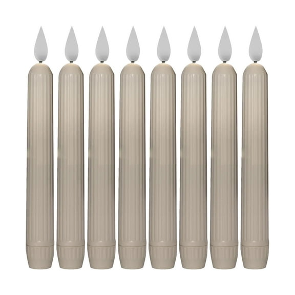 Olilia 8-Piece Induction Window Candle, Dusk to Dawn, Ivory Striped Candle Holder, Flameless Led Taper Candle, Suitable for Christmas.
