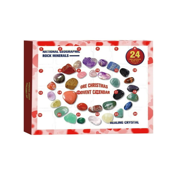Olilia Advent Calendar 2024 Kids - Rock Advent Calendar Christmas with 24 Natural Gemstones, & Minerals, Gem Stone Collection Countdown Calendar for Boys Girls Adult Teens