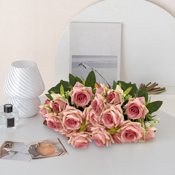 Olilia Artificial Silk Roses With Green Leaves, A Bunch Of 12 Magenta Artificial Roses, Suitable For Valentine's Day Gift Giving, Home Decoration, Wedding Decoration Bouquet Making.