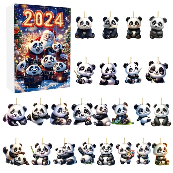 Olilia Christmas Advent Countdown Calendar Panda 2024, 24 Days Of Christmas Vacation Advent Calendar Pendant, Cute Ornaments, Christmas Collectible Set