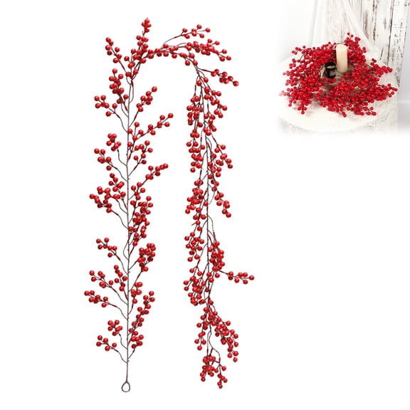 Olilia Christmas Cranberry Wreath, 200cm, Artificial Christmas Berry Vine, Suitable for Christmas Trees, Fireplace Mantels, Windows, Indoor And Outdoor Use.
