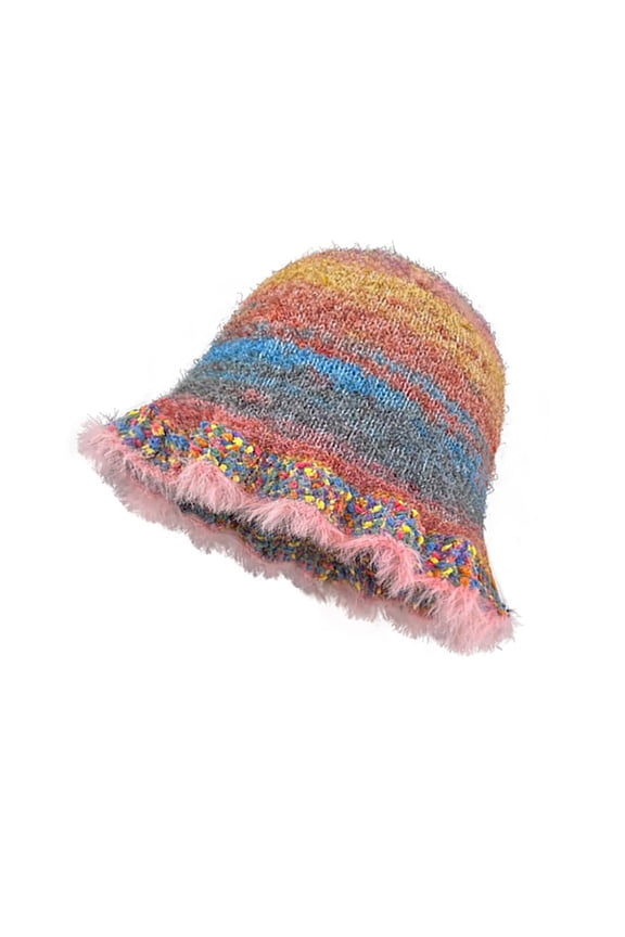 Crochet Bucket Hat for Women Trendy Knit Boho Hat Winter Floppy Vintage Fuzzy Handmade Hats Foldable Beanies