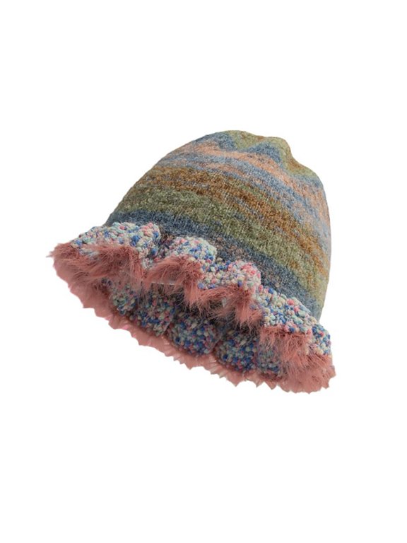 Crochet Bucket Hat for Women Trendy Knit Boho Hat Winter Floppy Vintage Fuzzy Handmade Hats Foldable Beanies
