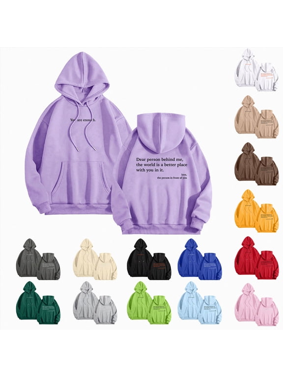 Dear Person Behind Me You Are Enough Hoodie for Women Teen Girls Oversized Aesthetic Graphic Sweatshirt Pullover Top Beige,Size L