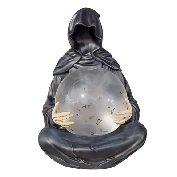 Olilia Death Crystal Ball, Floating Bat Crystal Ball, Gothic Death Statue, Luminous Crystal Ball, Bookshelf, Desktop, Halloween Statue Decoration.