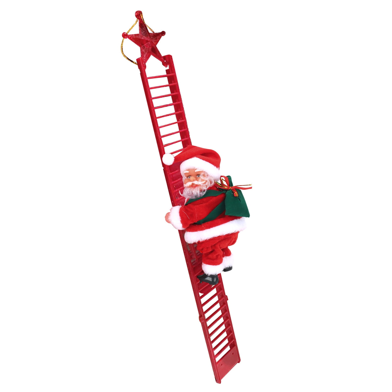 Olilia Electric Santa Claus Climbing Ladder 25.6inch, Climbing Santa Claus on Ladder with Music- Santa Claus Climbing The Ladder to Christmas Tree - Hanging Ornaments for a Festive Touch (White)