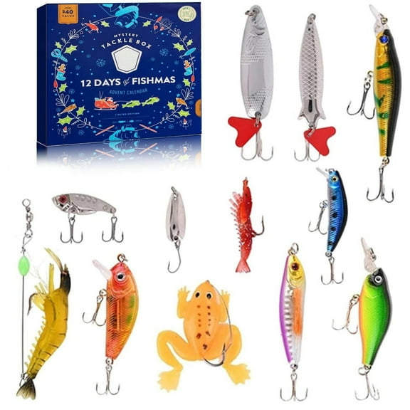 Olilia Fishing Advent Calendar 2024, 12 Days Christmas Countdown Lures Tackle Set for Adult Men Teen Boys, Xmas Surprise Gift for Fisher, Father, Granpa, Brother, Boyfriend