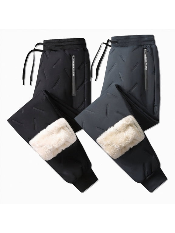 Fleece Thermal Pants Unisex Waterproof Windproof with Zipper Pockets Lined Lightweight Warm Pants Soft Black,Size L