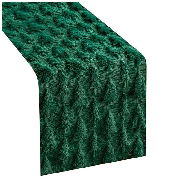 Olilia Green Christmas Tree Soft Plush Imitation Jacquard Christmas Table Runner, Festive Kitchen Table Decoration, Can Be Used for Home Party Decoration 180*33cm.