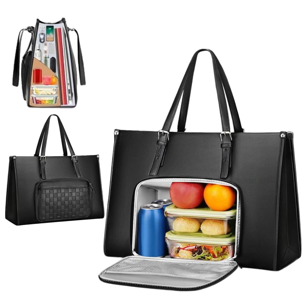 Women's 15.6" PU Leather Lunch Tote Bag - Insulated Laptop Bag With Leakproof Cooler Pocket - View #4