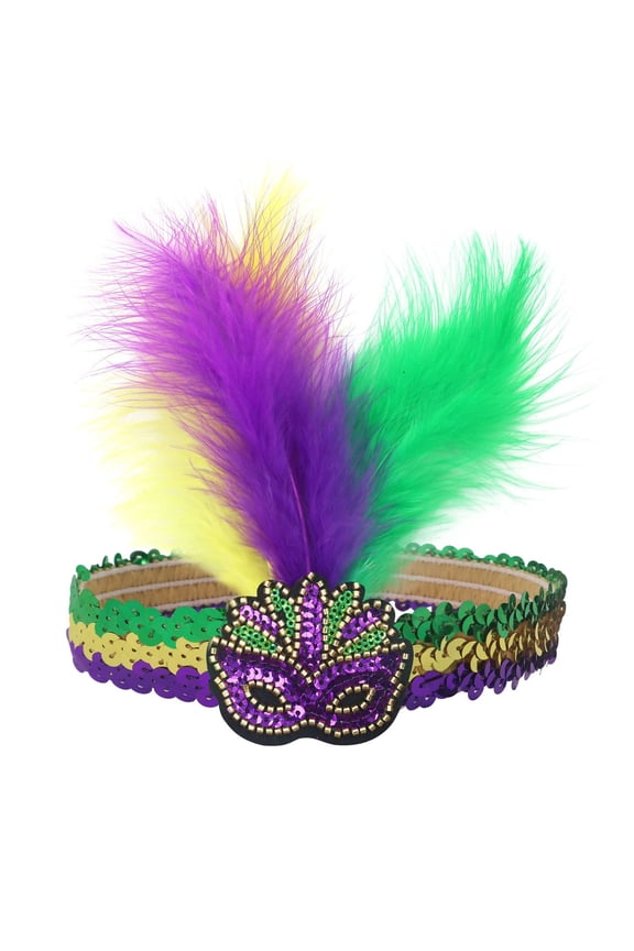 Mardi Gras Fleur De Lis Headbands Sequin Feather Fascinators Headwear Headpieces Hair Band for Mardi Gras Masquerade Mask Party Carnival Halloween Wedding Multicolor